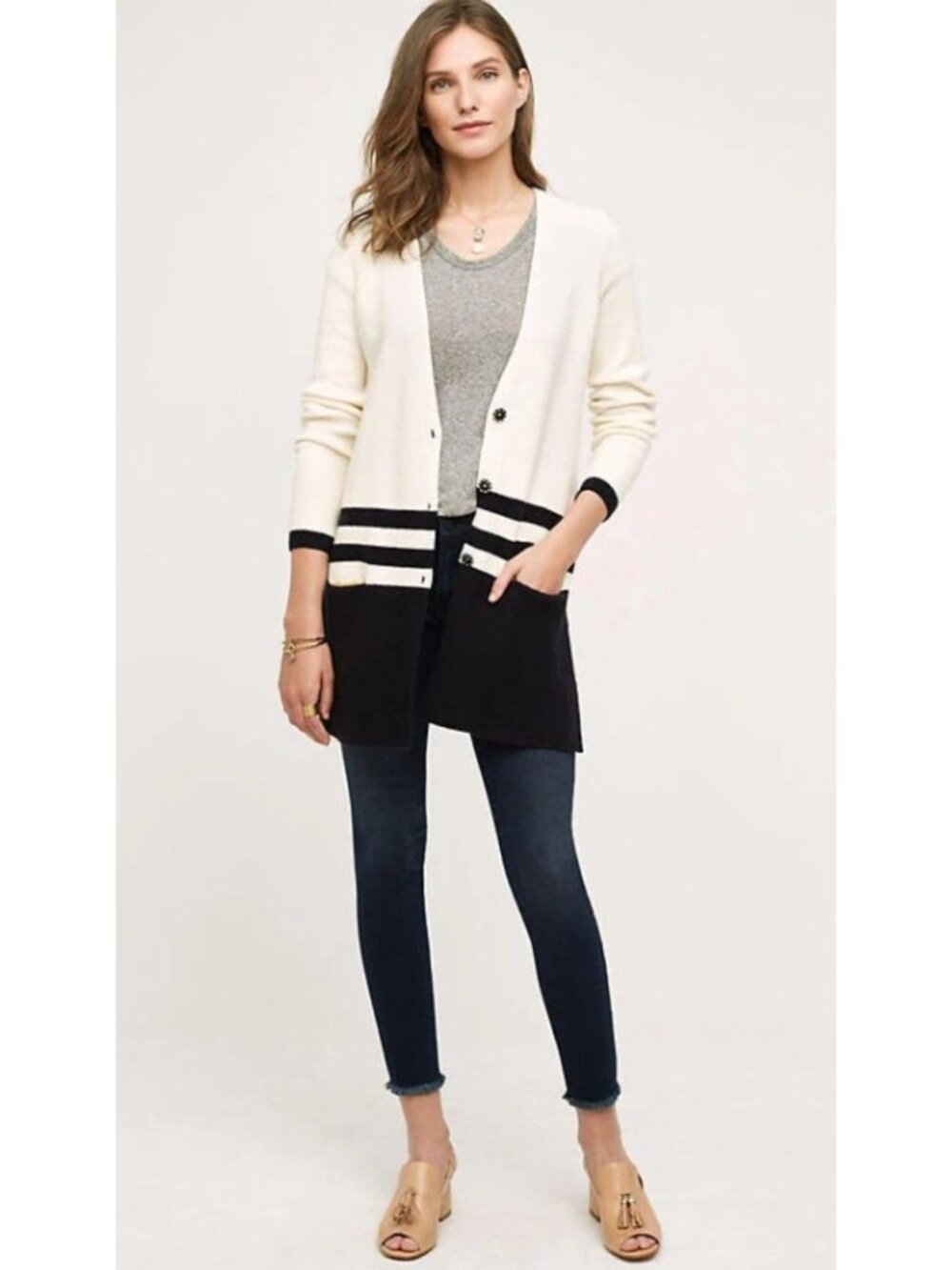 ANTHROPOLOGIE Sz XS Stretchy ANGEL OF THE NORTH Varsity Cardigan Sweater Pockets